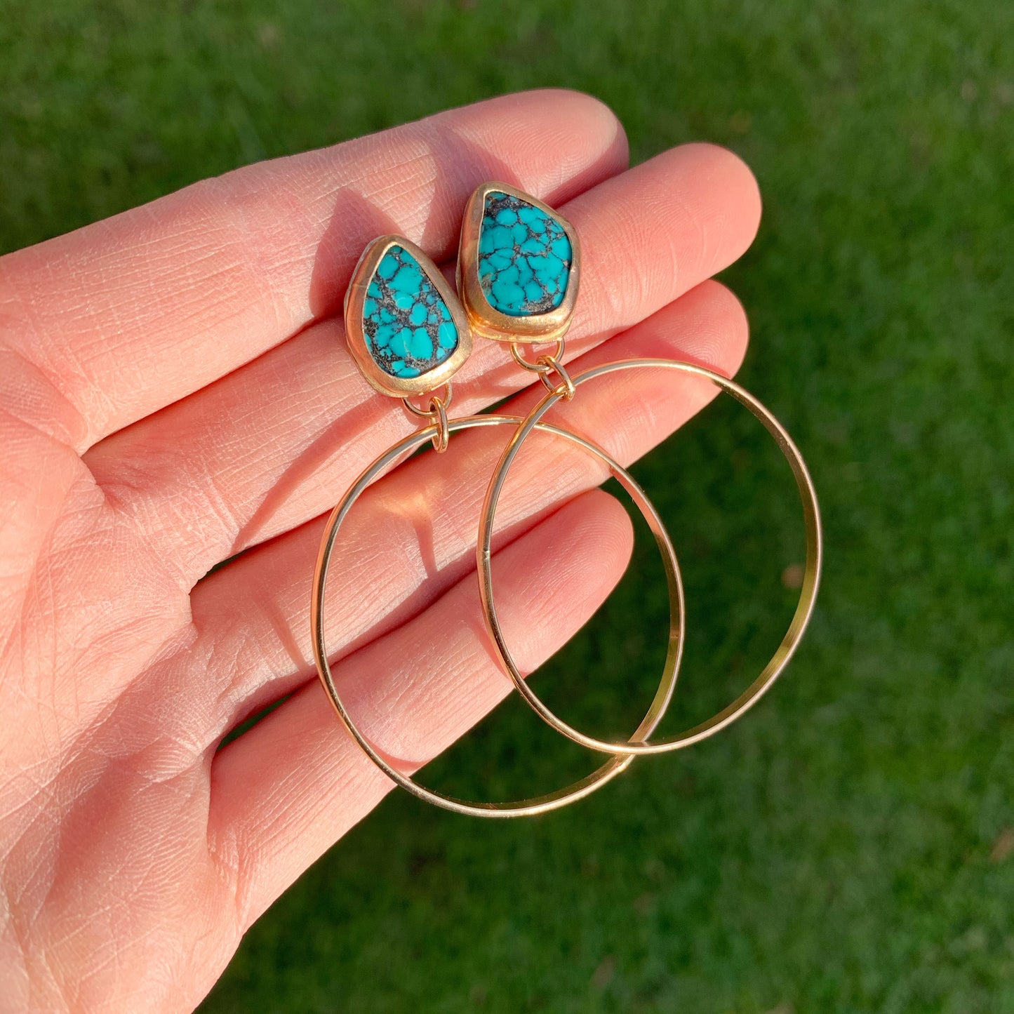 Turquoise Gold Hoops