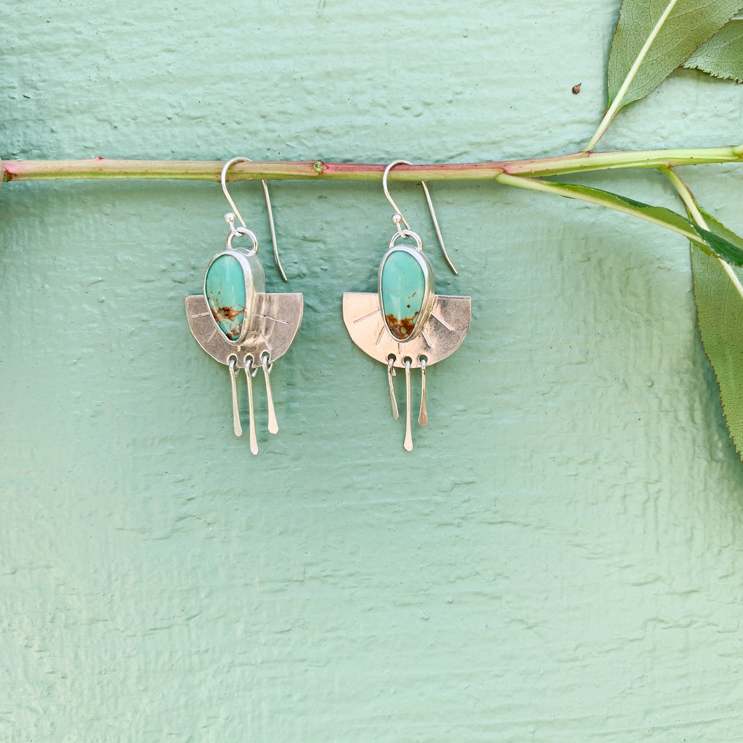 Half Circle Turquoise Fringe Earrings