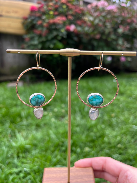 One of a kind Turquoise Hoops