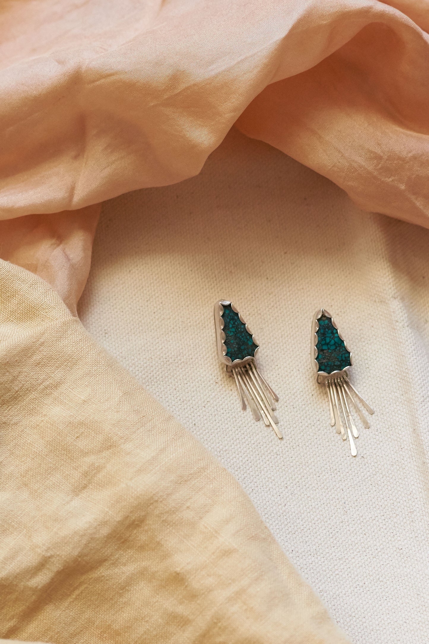 Turquoise Fringe Earrings - Sterling Silver