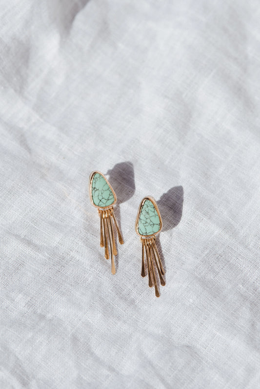 Turquoise Earrings with Gold Fringe #1