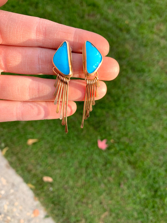 Gold Turquoise Fringe Earrings #2
