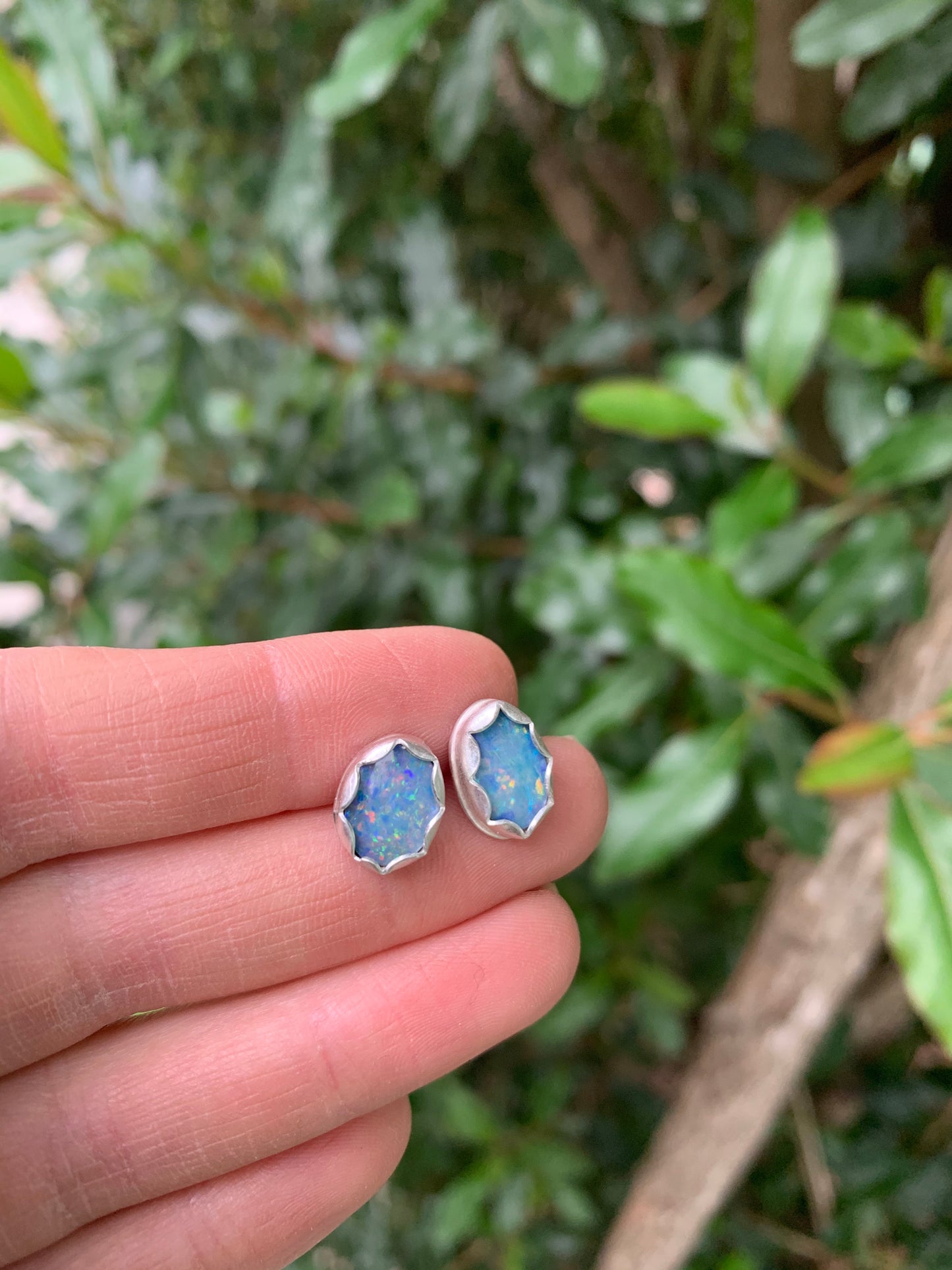 Half Moon Earrings with Australian Opals